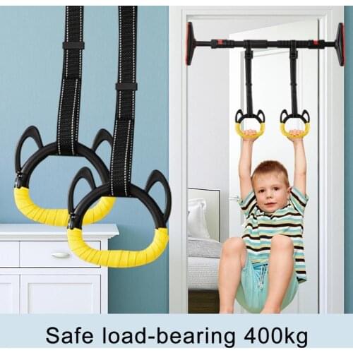 1 Set Load Bearing Children Gym Lifting Ring Non-slip Hand Tapes Adjustable Strap Kids Gymnastic Pull Up Lifting Ring for Home