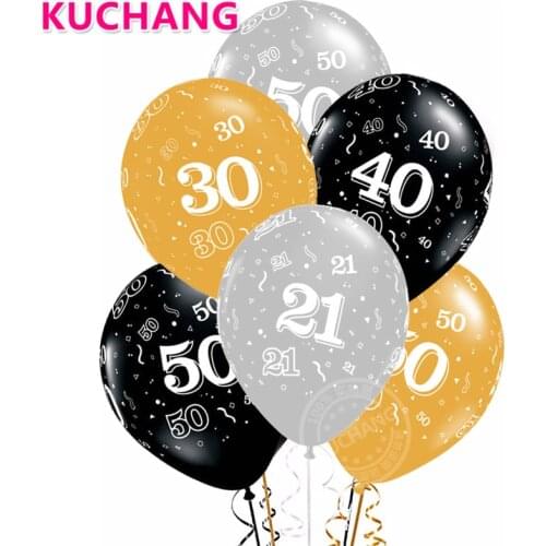 10pcs/lot Black Gold Silver 21th 30th 40th 50th Years Old Latex Helium Balloons Adult Birthday Celebration Party Decor Supplies
