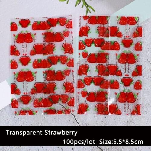 100pcs/lot Cookies Bag Handmade Transparent Cartoon Cute Strawberry Homemade Baking Biscuit Party Supplies Candy Gift Bags
