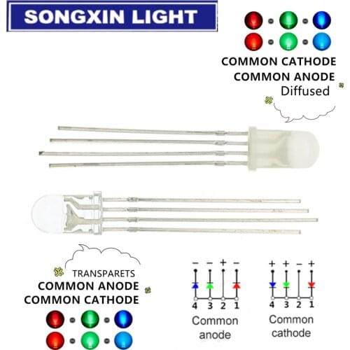 100pcs SX 5mm RGB LED Common Cathode / Common Anode Tri-Color Emitting Diodes f5 RGB Diffused / Transparent Highlight