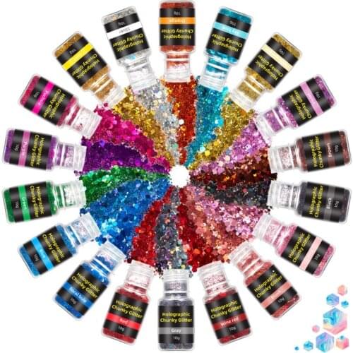 12/18/24 Colors Holographic Chunky Glitter Sequins Mixed Flakes Set Eyeshadow Body Face Decorations DIY Crafts Nail Art Stickers
