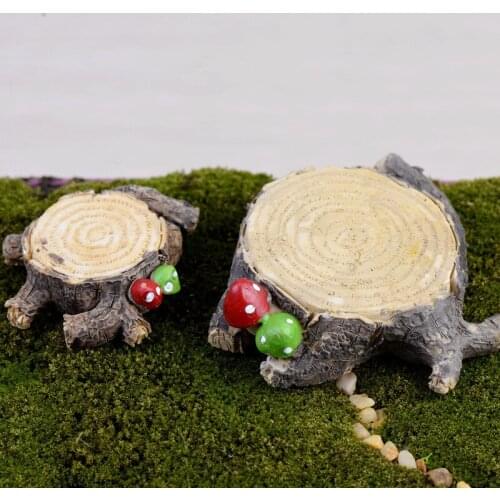 2PCS Miniature Mushroom Tree Stump Artifical Resin Micro Landscape Bonsai Ornament DIY Fairy Garden Fishbowl Decoration
