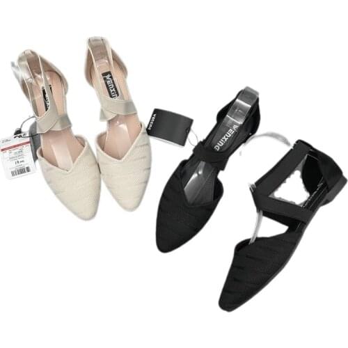 2021 Womens Flat Shoes Ballet Shoes Breathable Knit Pointed Shoes Moccasins Cross Band Mary Janes Womens Soft Shoes Plus Size