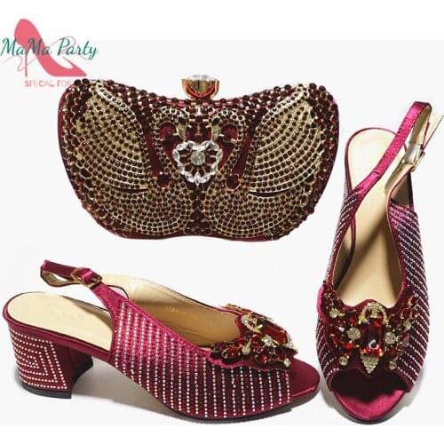 2021 Winter Elegant Style in Wine Color High Quality New Design Italian Women Shoes and Bag Set for Christamas Party