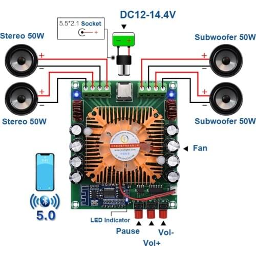 4*50W Bluetooth 5.0 TDA7850H HiFi Audio Digital Amplifier Board BTL Power Class AB Stereo Subwoofer Home Theater Car Amplifiers