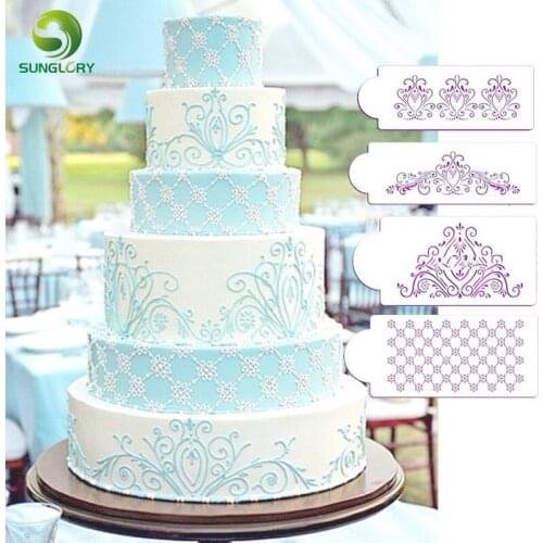 4PCS/SET Flowers Cake Stencil Decoration Kitchen Cupcake Fondant Cake Template Mold Cookie Stencils Mold For Baking Cake Tools