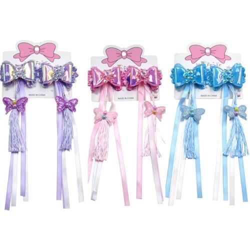 6PCS/3Cards Cute Bear Elegant Baby Girls Clips Net Yarn Bow Child Tie Knot Creativity Tassel Hairpins Hair Accessories For Kids