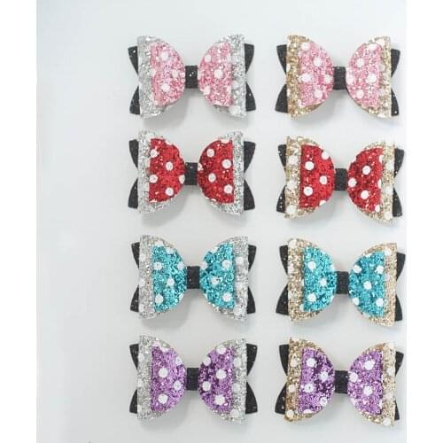 8PCS Handmade Colourful Bows Glitter Shiny Mickey Minnie Mouse Hair Clip Barrettes Cute Hairpins Headwear Hair Accessories Girls