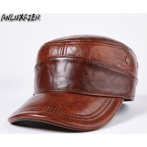 B-7200 Mens Genuine Leather Cap Adult Natural Leather Warm Baseball Caps Adjustable Real Skin Hat Adjustable Size