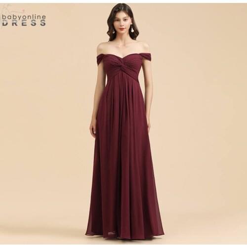 Babyonlinedress 50 Colors Chiffon Off The Shoulder Long Evening Dress Pleated A Line Wedding Event Dress Woman Gowns Dress