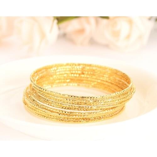 Bangrui 15 PCS dubai gold bangle 2.6 inchesEthiopian bangle African Women jewelry Gold Dubai big circle bangles