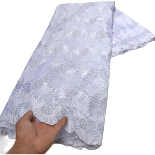 White High quality wedding lace hand cut African Fabric lace with stones 5 Yards embroidery Swiss Voile Lace-N88133