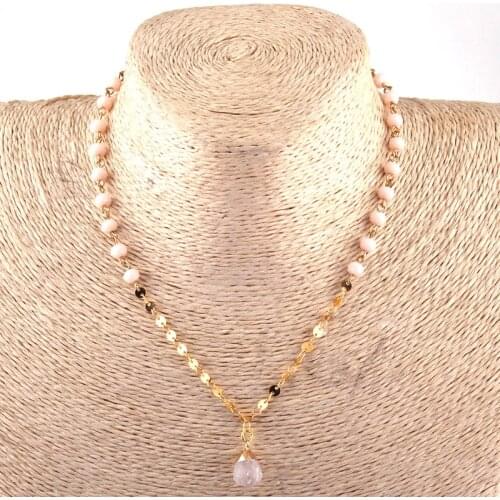 Free Shipping Fashion Bohemian Tribal Jewelry 6mm Glass Crystal Bead Link Drop Pendant Necklaces