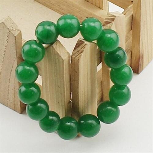 Newly elegant Green Natural Stone 12mm round beads bracelets jades chalcedony fashion women bangle jewelry 7.5inch BV263