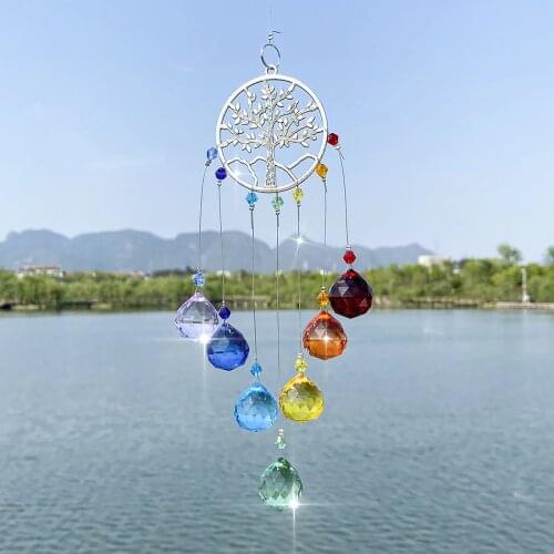 Chandelier Wind Chimes Ab Coating Crystal Prisms Hanging Sun Catcher Rainbow Chaser Window Curtains Pendant Home Decor Gifts
