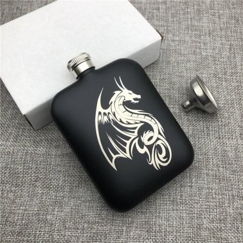 Customized Dragon 304 Stainless Steel Hip Flask 6 OZ Food Grade Pocket flask with Funnle Alcohol Wiskey Flagon Vodka Wine Bottle
