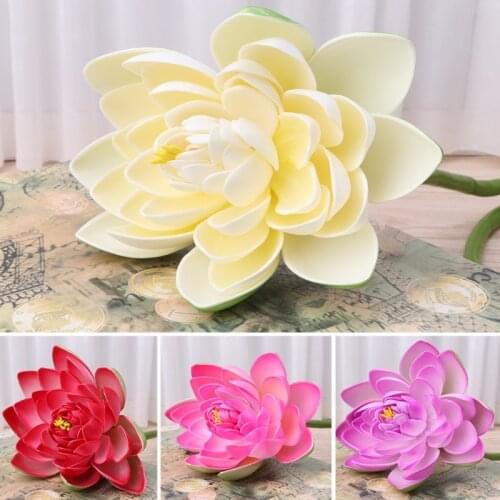 Artificial Fake Flower Lotus Water Lily with Rod Plants Garden Pond Vase Decor