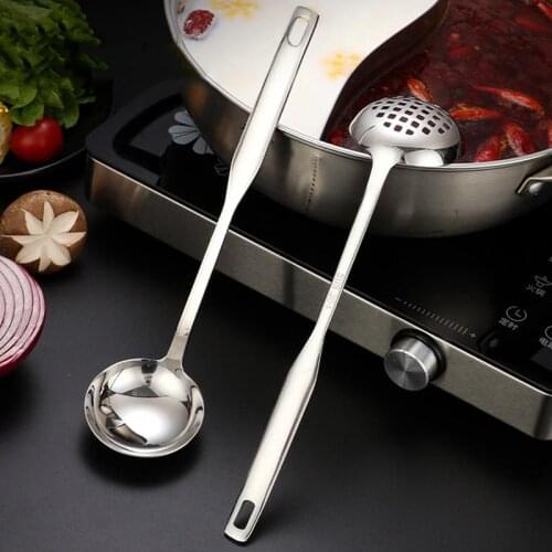 Kapmore 1pc Stainless Steel Thicken Soup Ladle Slotted Ladle Spoon For Cooking Kitchen Tools Accessories Kitchen Utensil