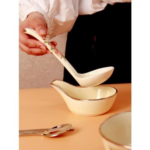 2pcs 20x7cm Ceramic spoon gilt edged tableware bowl Rose printing