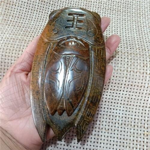 Chinese antique real stone jade Hongshan Culture antique Meteorite Jewelry pendant fossil Cicada of inkstone have magnet