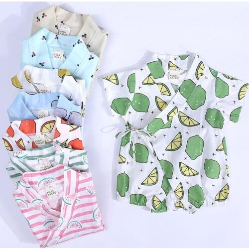 2019 New Born Baby Summer Short Sleeved Clothing Infant Printed Fruit Cute Rompers Tied Thin Rompers Baby Cotton Monk Clothes
