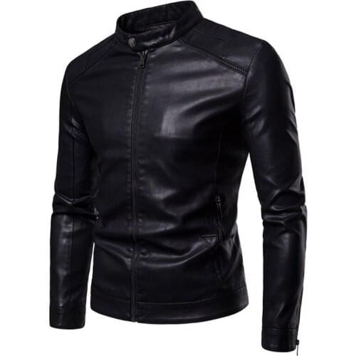 Leather Jacket Mens New Arrival Autumn Winter PU Jacket Casual Leather Jacket with Stand-up Collar Men Clothing