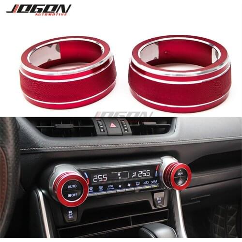 2pcs Red Aluminum Air Condition Control Button Switch Ring Cover Trim Sticker For Toyota RAV4 2019 2020
