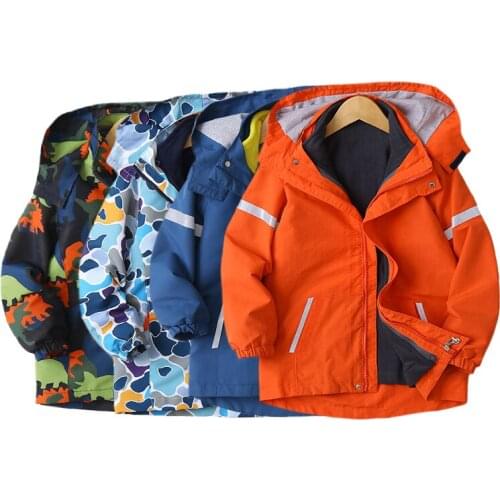 Autumn- Winter Boys Coat Detachable Fleece Children Clothes Dinosaur Boys Jackets 3-12 Years Kids Outdoor Windbreaker For Boys