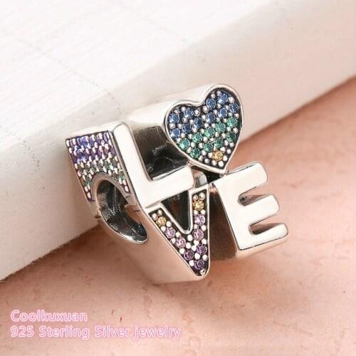 Summer 925 Sterling Silver Multi-Color Love Charm, Multi-Colored CZ Beads Fit Original Pandora Charms Bracelet DIY jewelry