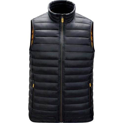 Mens Fake Down Cotton Padded Vest Solid Color Stand Collar Zipper Warm Waistcoat Casual Thick Sleeveless Cardigan Jacket