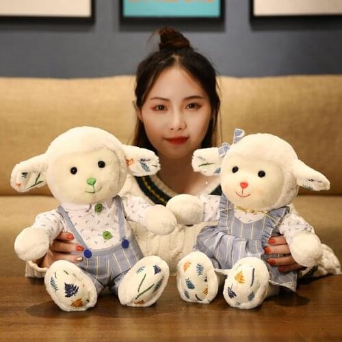 Soft Adorable Couple Sheep Plush Toy Dressed up Lamb Baby Appease Toy Cuddly Plush for Kids Wedding Gift for Friends