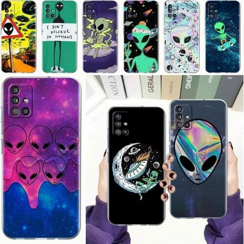 Soft Phone Case For Samsung Galaxy A51 A21s A71 A12 A31 A52 A41 A32 A02s A11 A72 A42 Clear Back Cover Funda Cartoon Alien Space