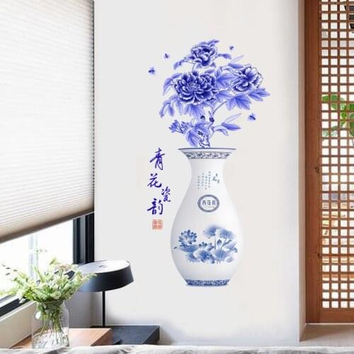 Chinese Style Vase Wall Stickers Flowers Home Living Room Decoration Art Decals Aesthetic Posters Self-adhesive 3d Wallpaper
