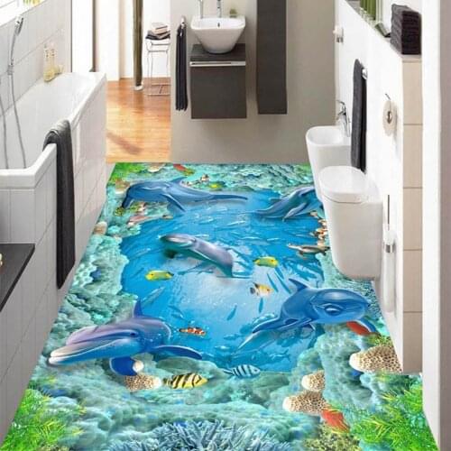 Custom Mural Wallpaper 3D Underwater World Dolphins Floor Tiles Sticker Living Room Bathroom PVC Waterproof Papel De Parede 3 D