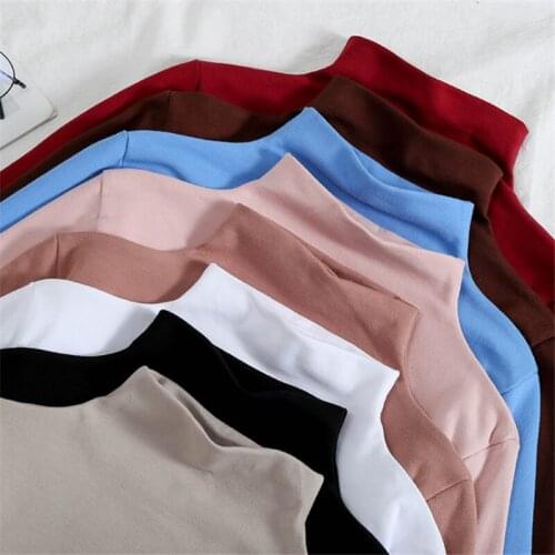 Autumn And Winter Bottoming Shirt Korean Slim Top Womens Long Sleeve T-shirt Student Solid Middle Collar