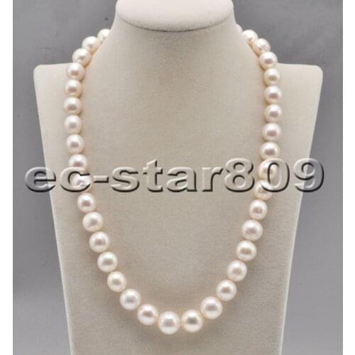 P6796 A++ 20" 14mm White Round Freshwater Pearl Necklace Magnetic Choker