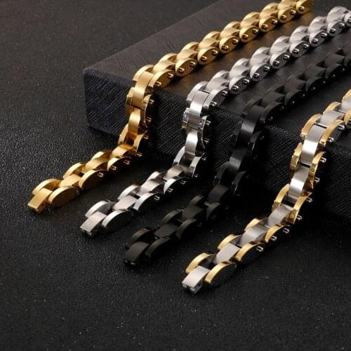 Punk 4 Color Bike Chain Bracelet Men Stainless Steel 22cm GoldBlack Chunky Hand Chain Pulsera Biker Jewellry 2021