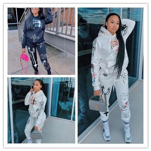 Printed sZwei Stück Set Frauen Lose Pullover Trainingsanzug Soild Farbe Pullover Hosen Stil Outfit Sets Weibliche Outwear Anzüge