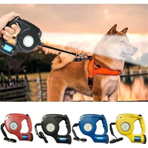 Pet Retractable Traction Device, Automatic Traction Rope With Lamp Trash Bag 3-in-1 Dog Leash with LED Detachable Flashlight