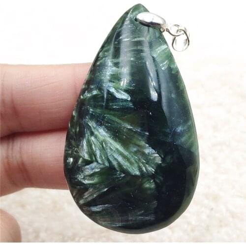 Genuine Natural Green Seraphinite Pendant Crystal Women Men 55x33x10mm Water Drop Crystal Seraphinite Necklace AAAAA