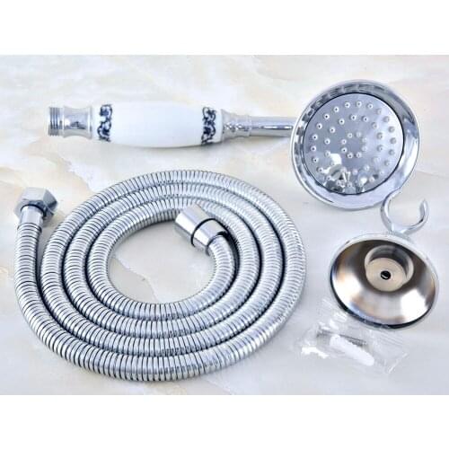 Polished Chrome Brass Hand Held Shower Head Wall Hodler Bracket 1.5M Hose Set Water Saving Bathroom Handheld Sprayer ahh026