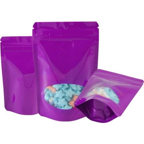Purple Bag Purple Pouches With Clear Window Stand Up Zipper Bag Food Storage For Snack Reusable Leak Proof 100 Pcs