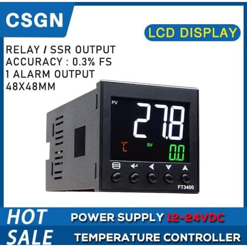 Free Shipping 48mm Pid Temperature Controller 12V 24V Relay SSR Output Controller K J Pt100 Input LCD Display 1 Alarm Output
