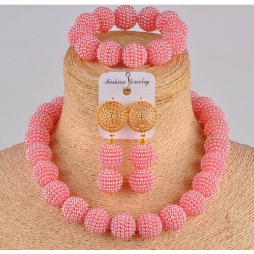 Pink Europe and America simulated pearl necklace party jewelry African beads jewelry set ZZ01