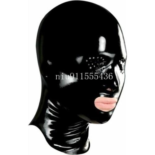 Handmade Black Latex Hoods Mask with Small Holes Eyes Cosplay Latex Mask Custom Made