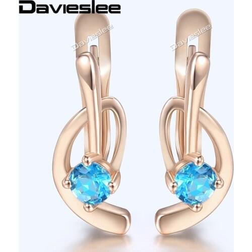 Davieslee Blue CZ Stud Earrings For Womens 585 Rose Gold Filled Earring Snap Closure Fashion Jewelry LGE144