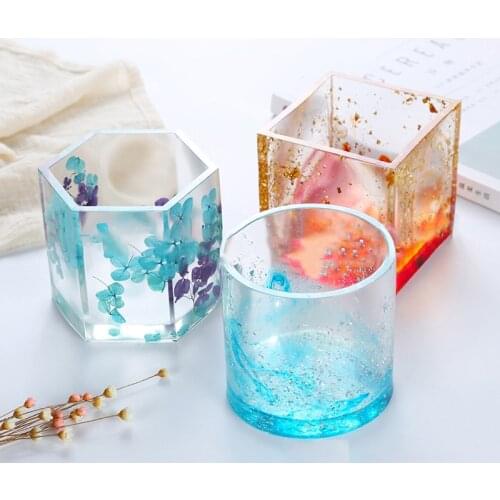 Silicone Mold Epoxy Resin DIY Pen Container Organizer Square Round Storage Holder Silica Molds Crafts Jewelry Making Charms