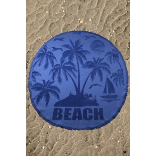 Blue Round Palm Tree Pattern 150 cm in Diameter Beach Towel Tufted Stripes Super Absorbent Shower Bath Hammam Sauna Beach Summer