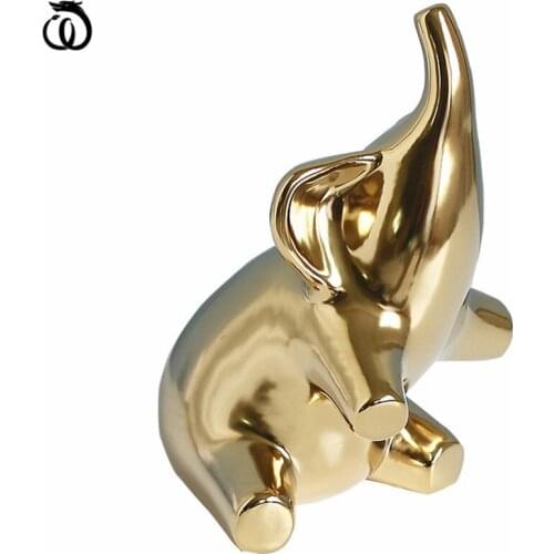 WU CHEN LONG Nordic Golden Elephant Art Sculpture Cute Animal Figurines Ceramic Craft Modern Home Decoration Creative Gift R6315
