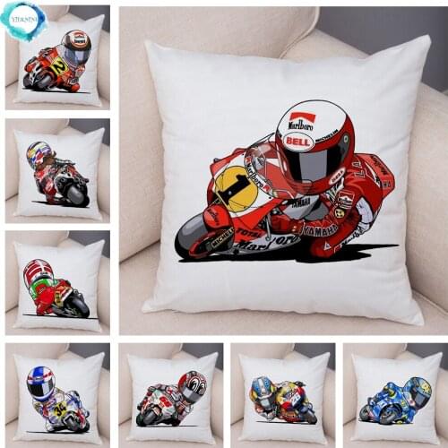 Cartoon Sport Motorcycle Cushion Cover Super Soft Short Plush Mobile Bike Pillow Covers Pillow Case for Sofa Home Car Pillowcase
